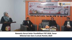 Pembukaan Pendidikan Pengawasan Partisipatif (P2P) Bawaslu Gorontalo Utara Tahun 2026 yang dihadiri para pimpinan Bawaslu di depan spanduk acara resmi.