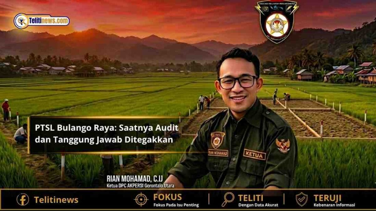 Rian Mohamad, Ketua DPC AKPERSI Gorontalo Utara, berpose di sawah Gorontalo saat matahari terbenam. Foto untuk artikel tuntutan Audit PTSL Bulango Raya