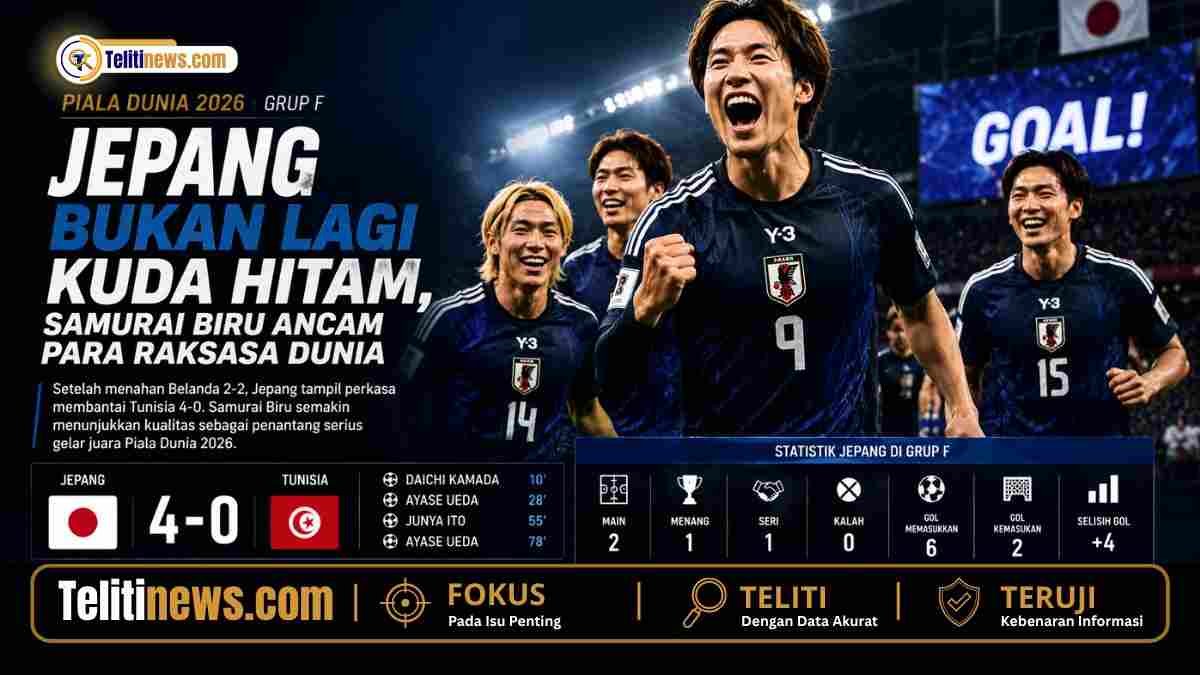 Jepang Hancurkan Tunisia 4-0 di Piala Dunia 2026, Samurai Biru Tampil Dominan di Grup F