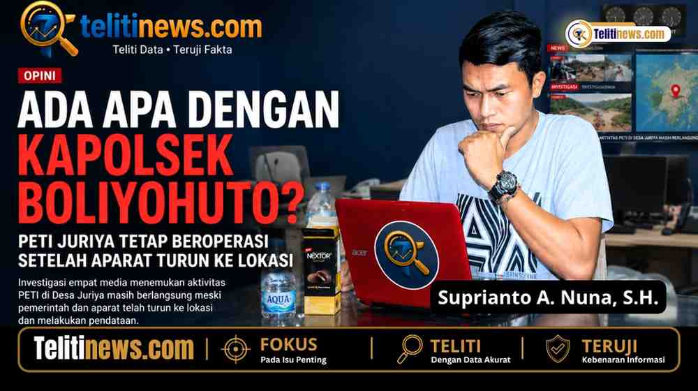 Suprianto A. Nuna saat menyusun opini hasil investigasi terkait aktivitas PETI di Desa Juriya, Kecamatan Bilato.
