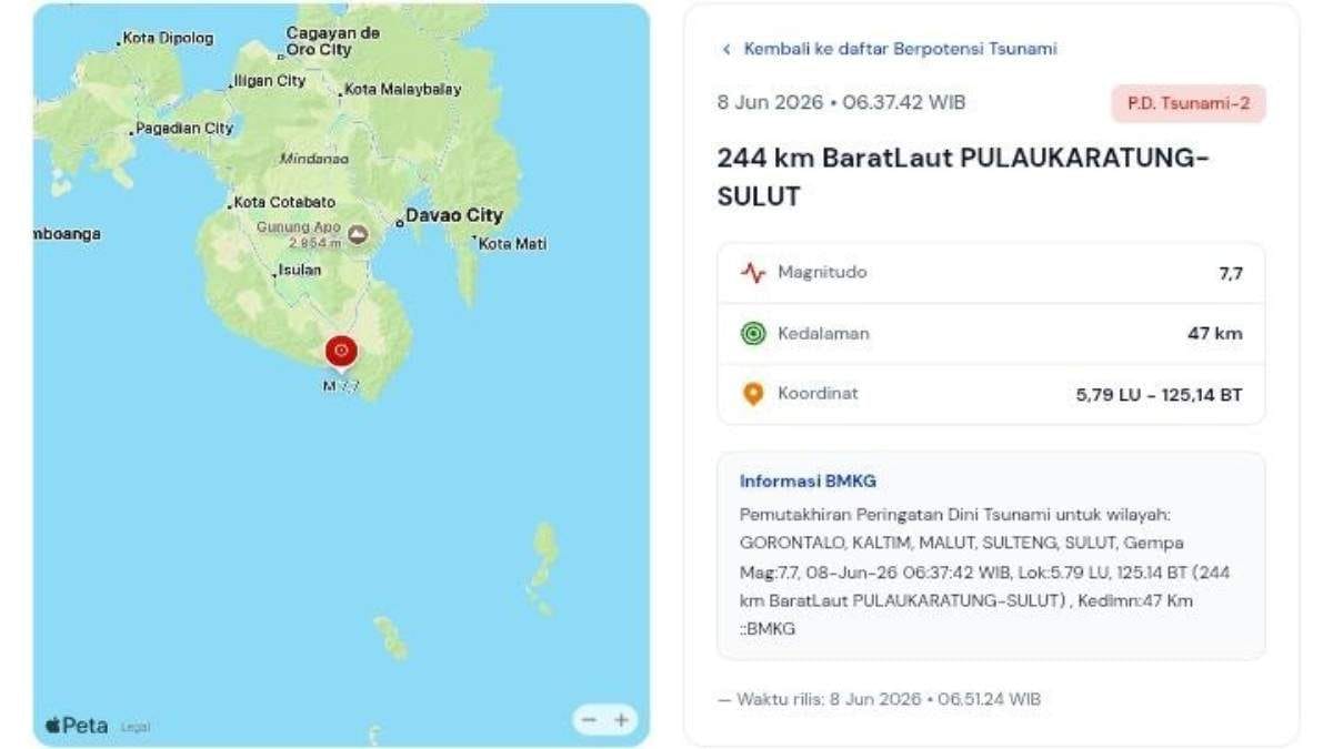 Gempa M7,7 Pulau Karatung Sulawesi Utara, BMKG tetapkan Gorontalo Bagian Utara Siaga tsunami.
