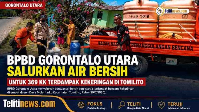 BPBD Gorontalo Utara Salurkan Air Bersih untuk 369 KK Terdampak Kekeringan di Tomilito