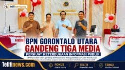Kepala BPN Gorontalo Utara bersama perwakilan Telitinews.com, Matagorontalo.com, dan Kronik.co.id membahas kerja sama publikasi di Kantor BPN Gorontalo Utara.