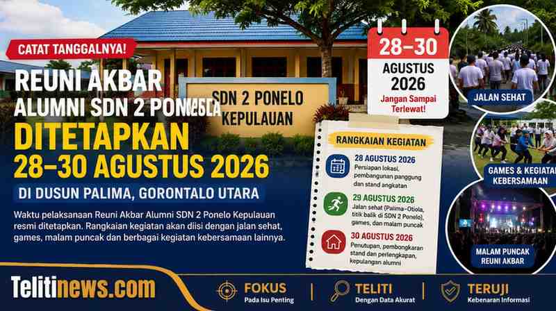 Ilustrasi Reuni Akbar Alumni SDN 2 Ponelo Kepulauan yang dijadwalkan 28–30 Agustus 2026